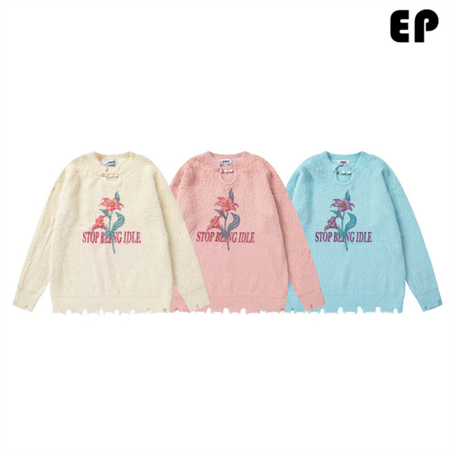 Women Knitted Sweater Pullover Pullover Cardigan Ripped Top