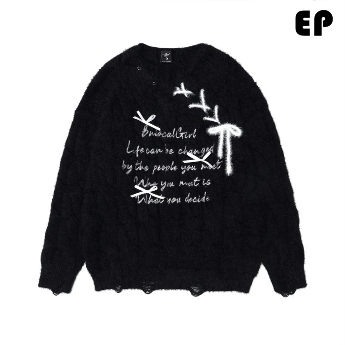 Women Knitted Sweater Pullover Pullover Cardigan Ripped Top