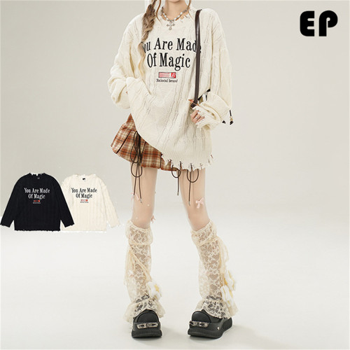 Women Knitted Sweater Pullover Pullover Cardigan Ripped Top