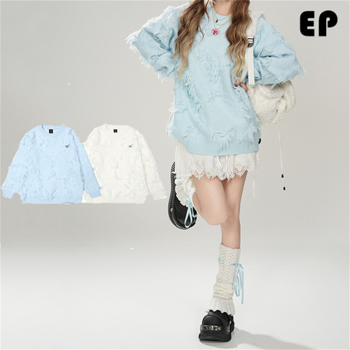 Women Knitted Sweater Pullover Pullover Cardigan Ripped Top