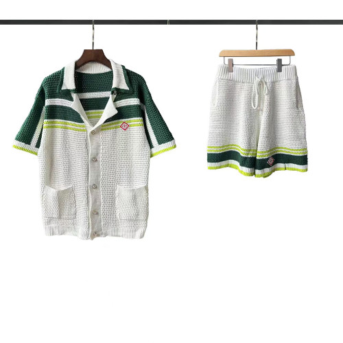 Men Women Two-Piece Set Knitted Sweatshirt Polo Shirt Short Pants Suit