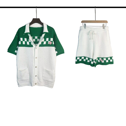 Men Women Two-Piece Set Knitted Sweatshirt Polo Shirt Short Pants Suit