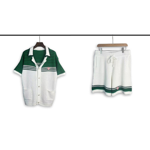 Men Women Two-Piece Set Knitted Sweatshirt Polo Shirt Short Pants Suit