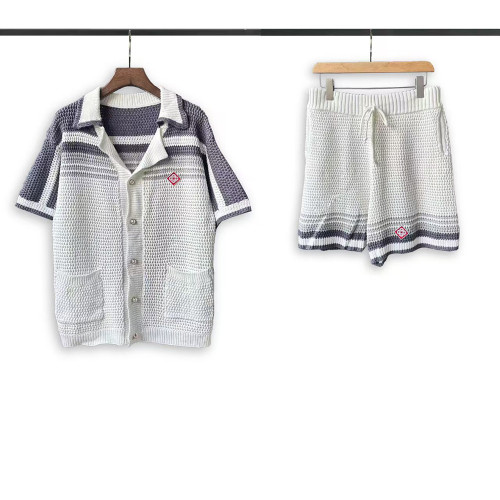 Men Women Two-Piece Set Knitted Sweatshirt Polo Shirt Short Pants Suit