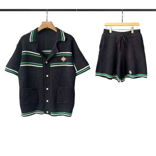Men Women Two-Piece Set Knitted Sweatshirt Polo Shirt Short Pants Suit