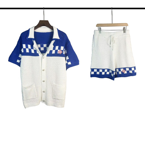 Men Women Two-Piece Set Knitted Sweatshirt Polo Shirt Short Pants Suit