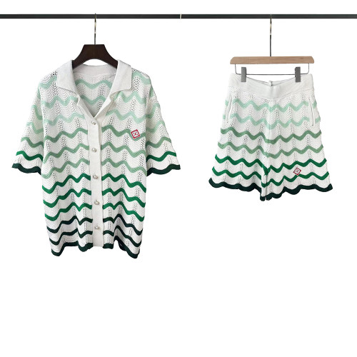 Men Women Two-Piece Set Knitted Sweatshirt Polo Shirt Short Pants Suit