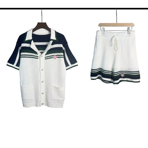 Men Women Two-Piece Set Knitted Sweatshirt Polo Shirt Short Pants Suit