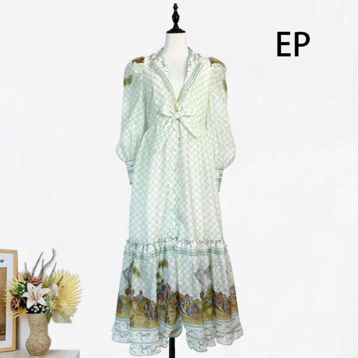 Women Elegant Pullover Suits collar Dress Long Dress V-neck Gown Jumper