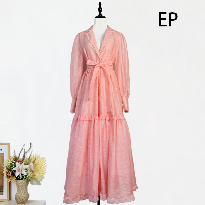Women Elegant Pullover Suits collar Dress Long Dress V-neck Gown Jumper