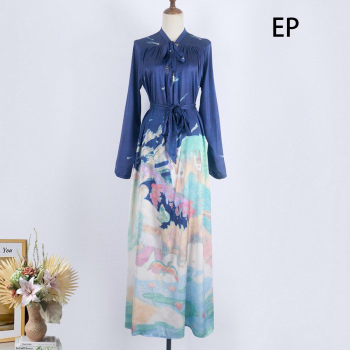 Women Elegant Pullover Suits collar Dress Long Dress V-neck Gown Jumper