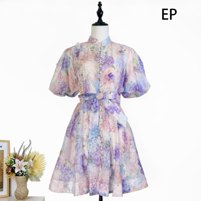 Women French Elegant  Floral Print Midi Dress Summer Dress