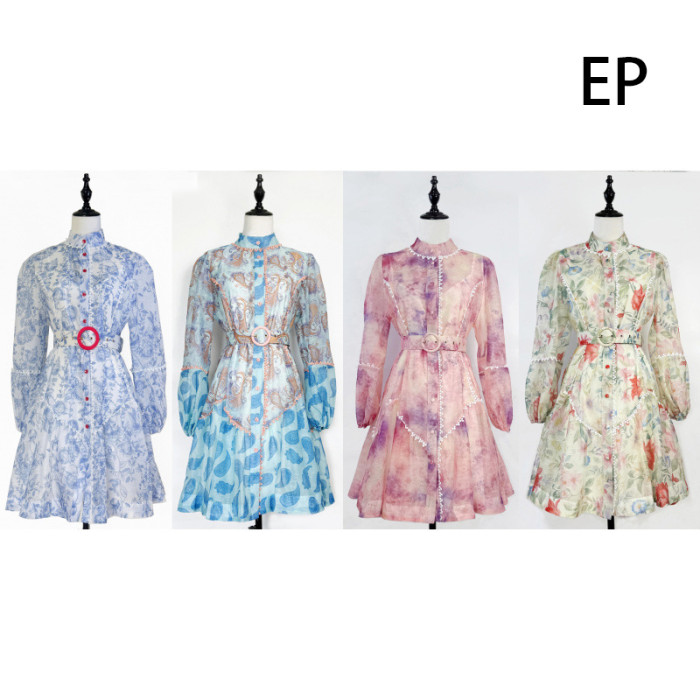 Women French Elegant Floral Print Midi Dress Summer Dress