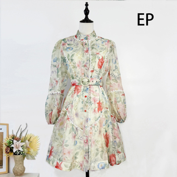 Women French Elegant Floral Print Midi Dress Summer Dress