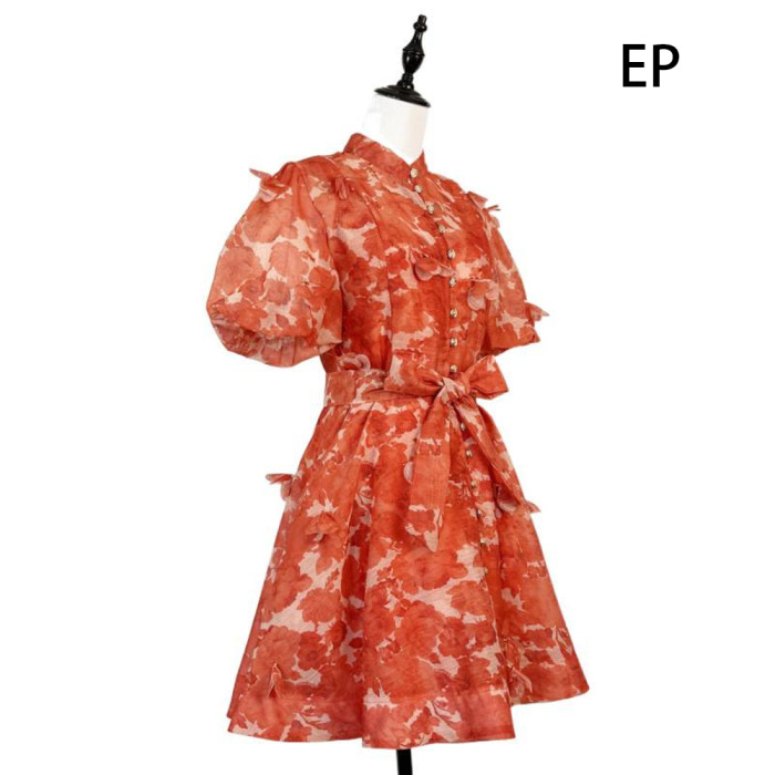 Women French Elegant  Floral Print Midi Dress Summer Dress