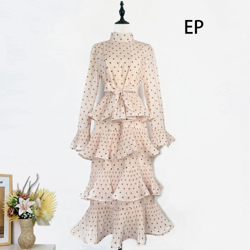 Women French Elegant  Dot Print Maxi Dress Summer Long Dress