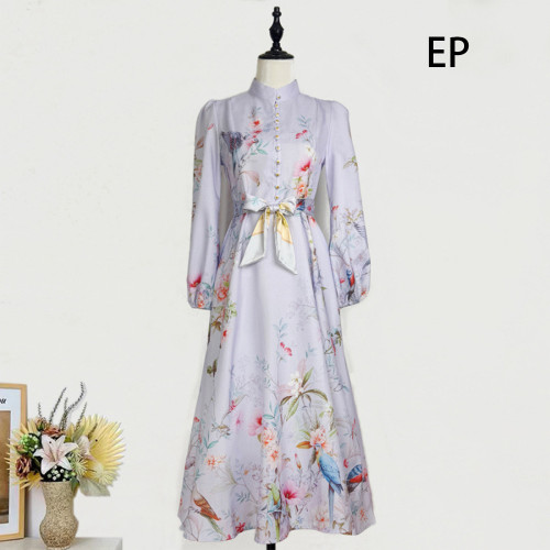 Women French Elegant Floral Print Maxi Dress Summer Long Dress