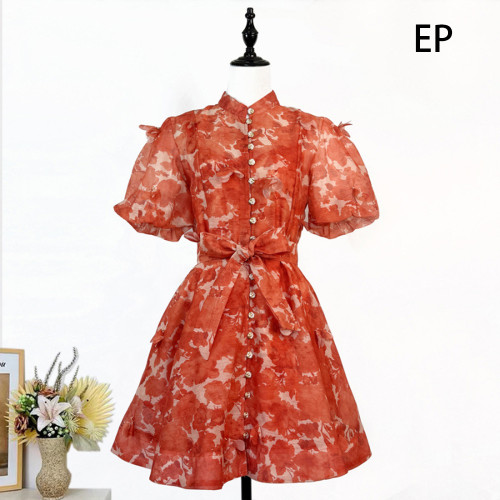 Women French Elegant  Floral Print Midi Dress Summer Dress