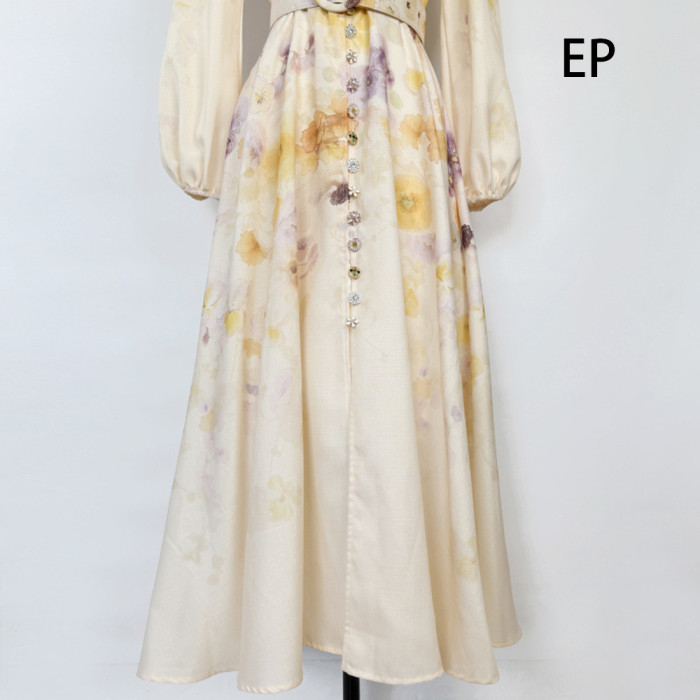 Women French Elegant Floral Print Maxi Dress Summer Long Dress