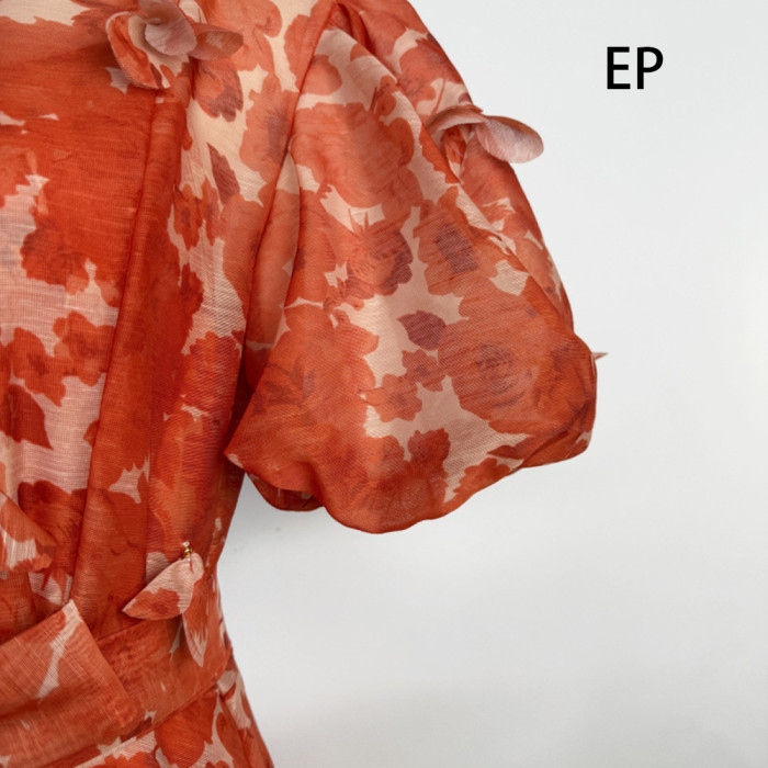 Women French Elegant  Floral Print Maxi Dress Summer Long Dress