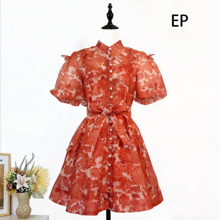 Women French Elegant  Floral Print Midi Dress Summer Dress