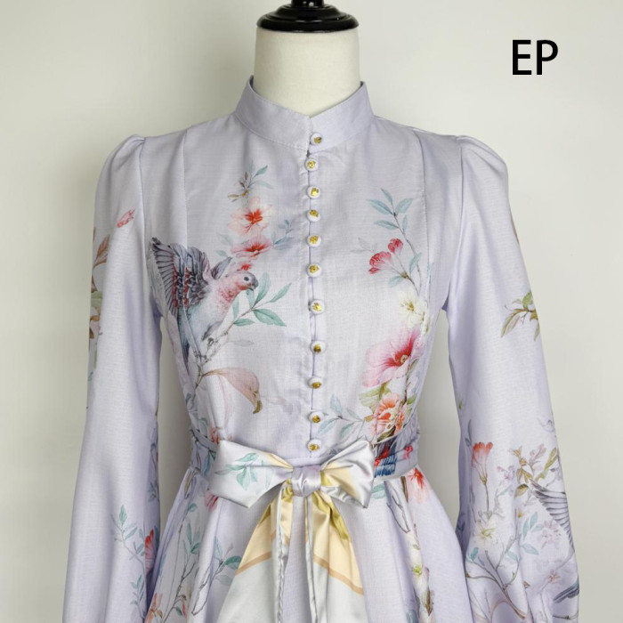 Women French Elegant Floral Print Maxi Dress Summer Long Dress