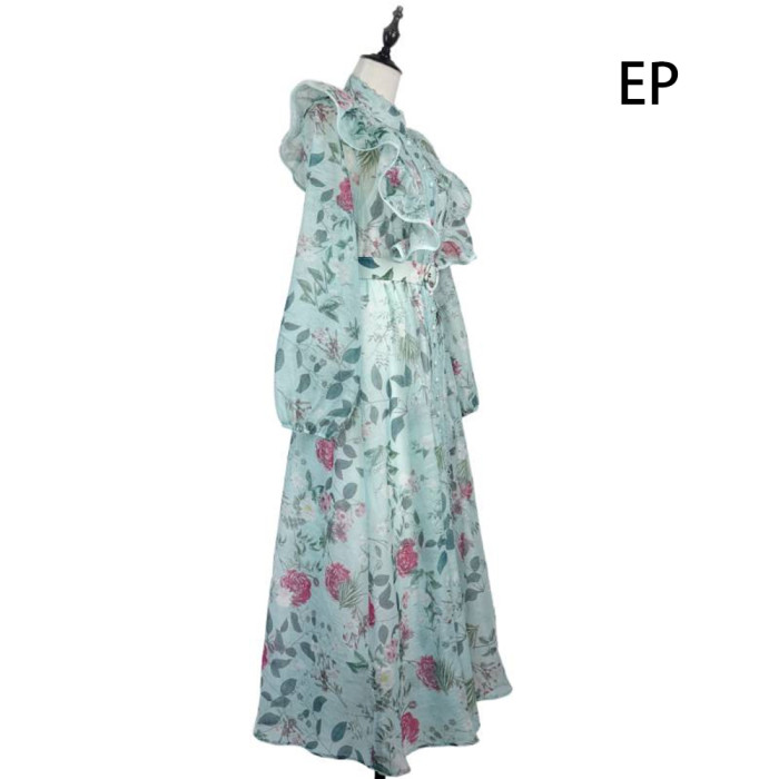 Women French Elegant  Floral Print Maxi Dress Summer Long Dress