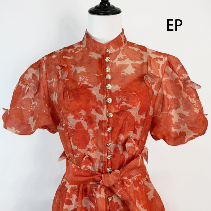 Women French Elegant  Floral Print Maxi Dress Summer Long Dress