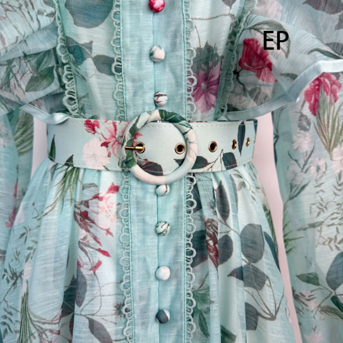 Women French Elegant  Floral Print Maxi Dress Summer Long Dress