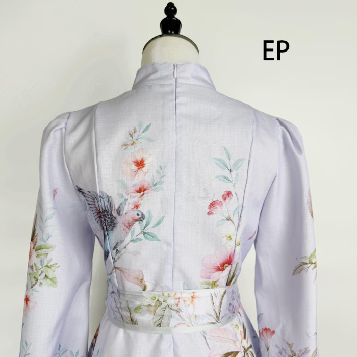 Women French Elegant Floral Print Midi Dress Summer Dress