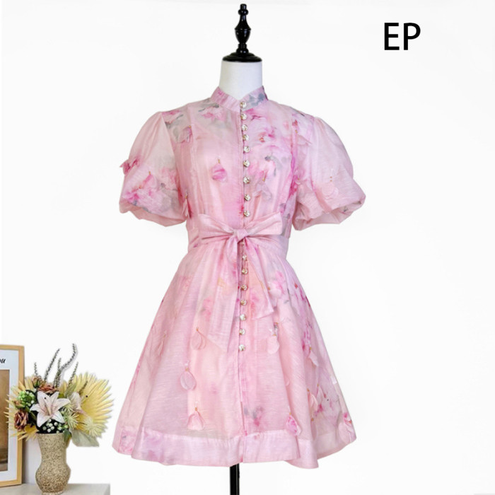 Women French Elegant  Floral Print Midi Dress Summer Dress