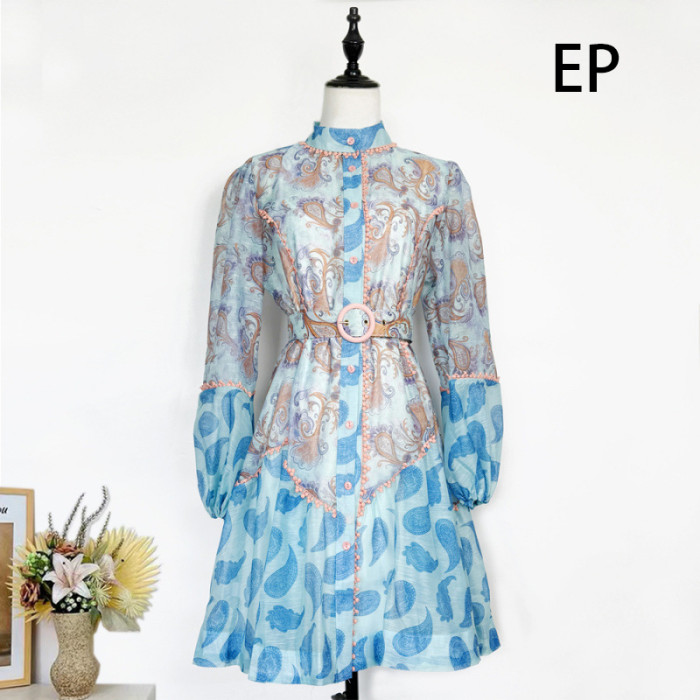 Women French Elegant Floral Print Midi Dress Summer Dress