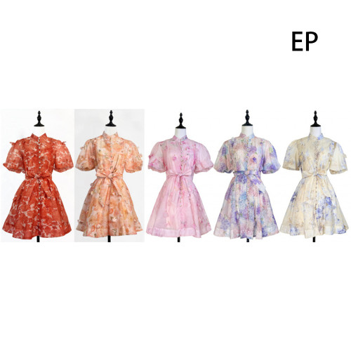 Women French Elegant  Floral Print Midi Dress Summer Dress
