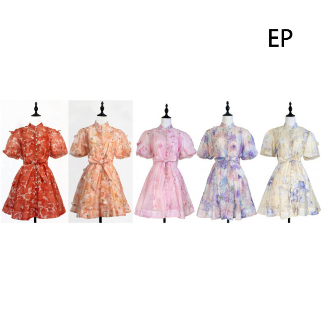 Women French Elegant  Floral Print Midi Dress Summer Dress