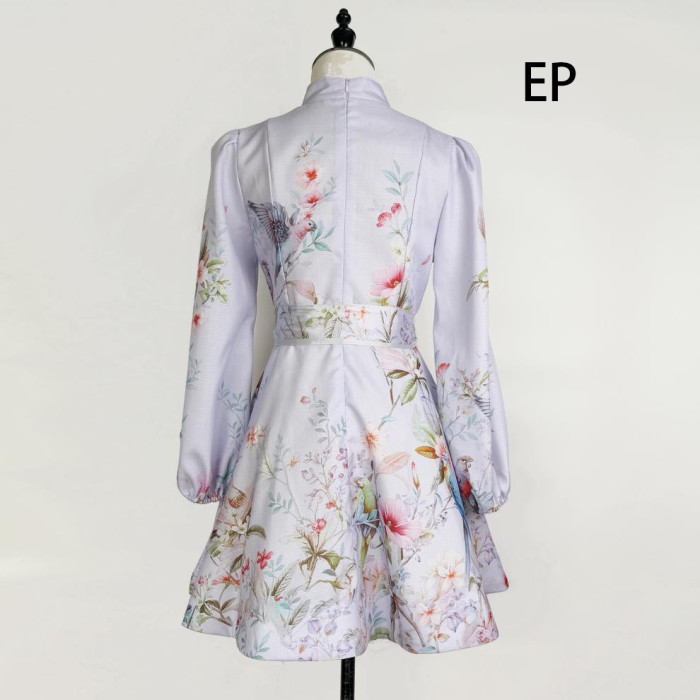 Women French Elegant Floral Print Midi Dress Summer Dress