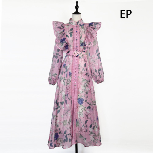 Women French Elegant  Floral Print Maxi Dress Summer Long Dress