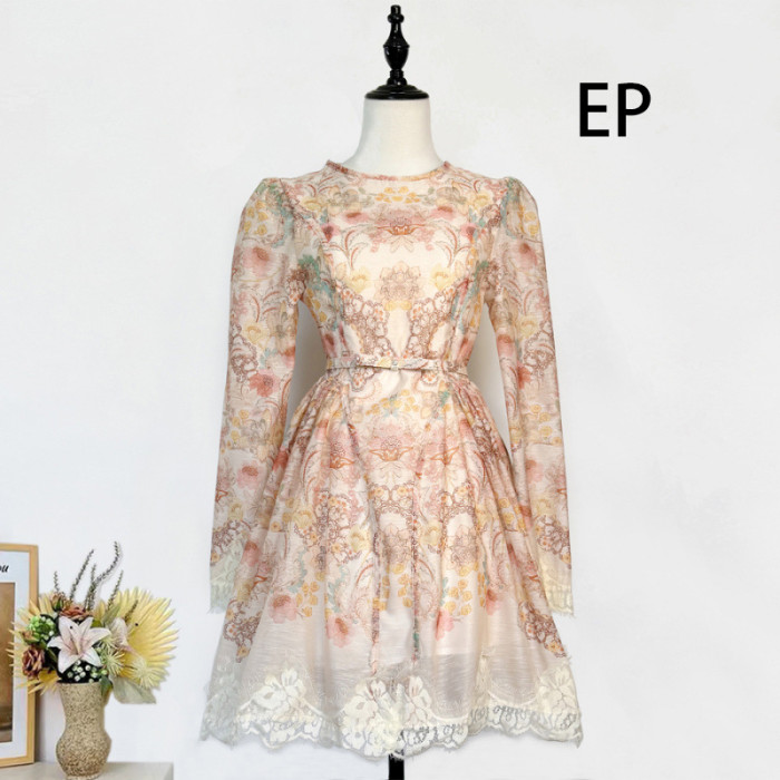 Women French Elegant Floral Print Midi Dress Summer Dress