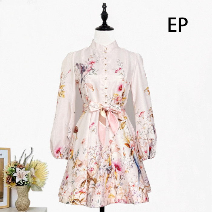 Women French Elegant Floral Print Midi Dress Summer Dress