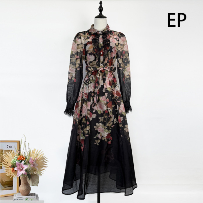 Women French Elegant  Floral Print Camisole Dress Summer Dress