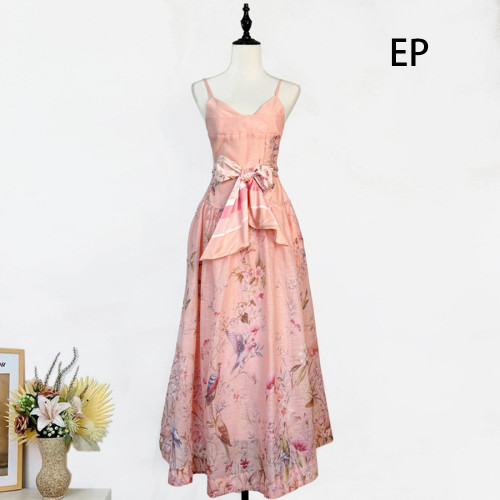 Women French Elegant  Floral Print Camisole Maxi Dress Summer Long Dress