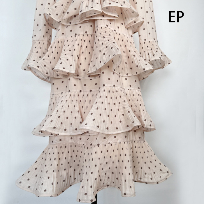 Women French Elegant  Dot Print Maxi Dress Summer Long Dress