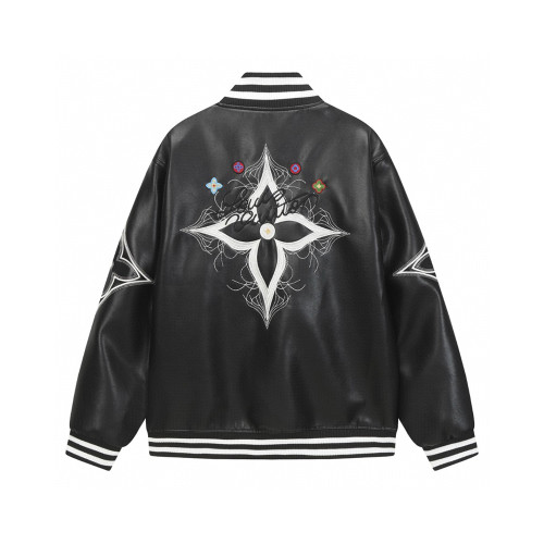 Men Long Sleeve Zip Up Baseball Jackets Leather Jersey Tops Women Tracksuit