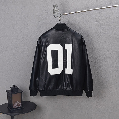Men Long Sleeve Zip Up Baseball Jackets Leather Jersey Tops Women Tracksuit