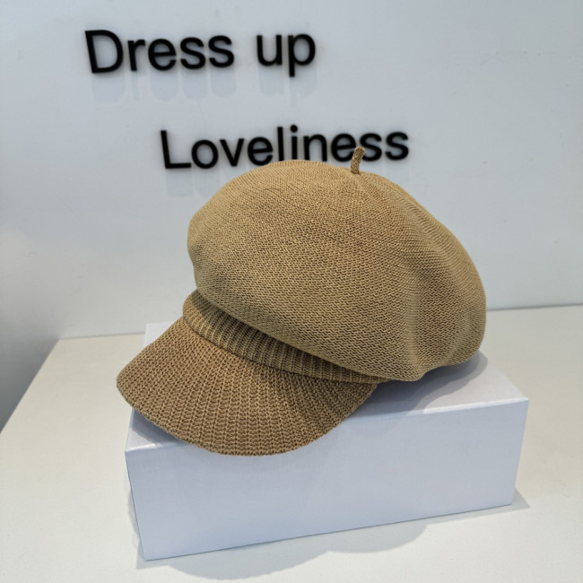 Men Women Knitted Beret Baker Hat Baseball Cap Visor Sun Hat Summer Headwear Unisex