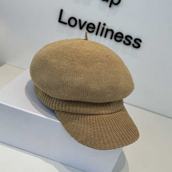 Men Women Knitted Beret Baker Hat Baseball Cap Visor Sun Hat Summer Headwear Unisex