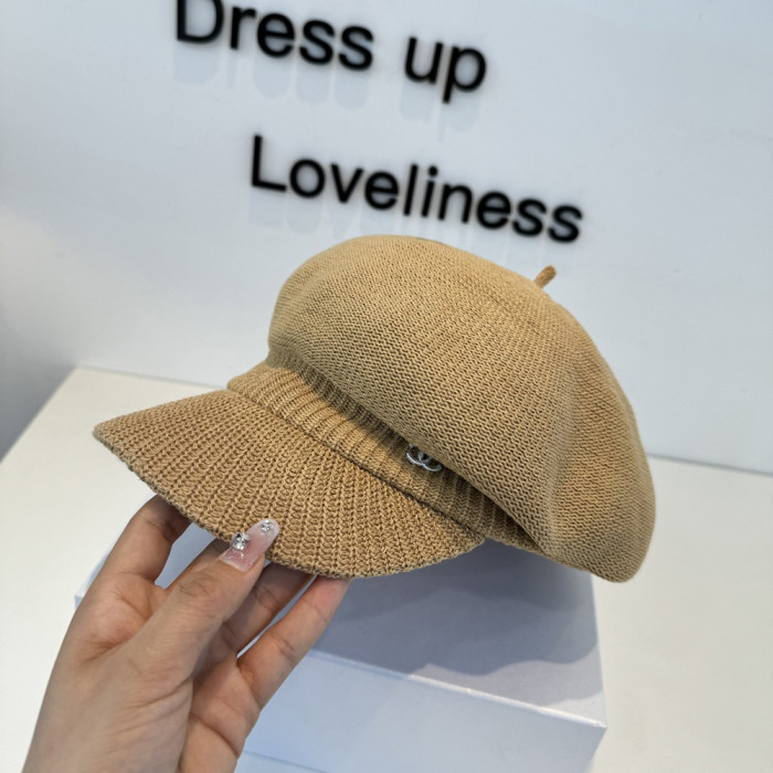 Men Women Knitted Beret Baker Hat Baseball Cap Visor Sun Hat Summer Headwear Unisex